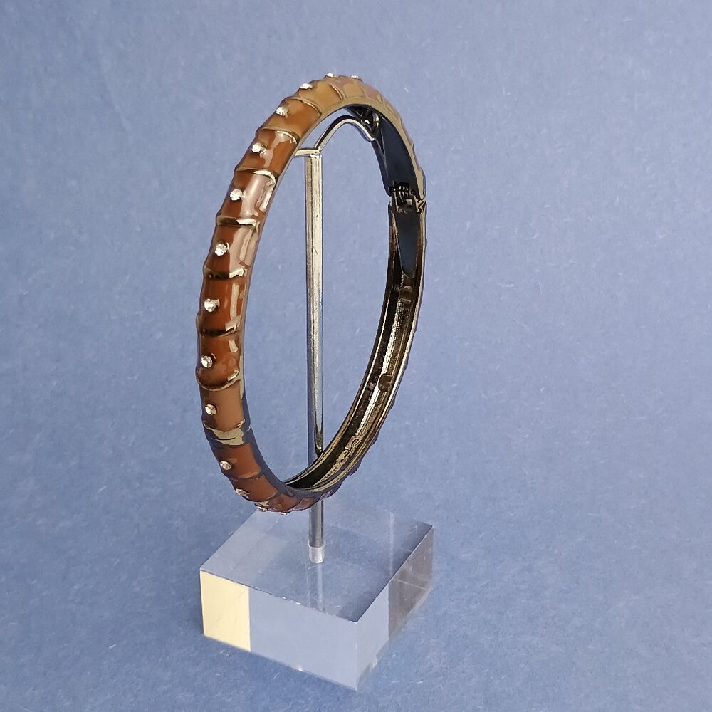 Chocolate Gunmetal Rhinestone Enamel Hinge Bangle Skinny Bracelet Clamper Casual